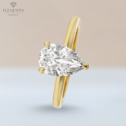 Pear Shape Engagement Ring, 1.50 ctw 14k Gold Prong Setting Pear Shaped Moissanite Diamond Engagement Ring, Proposal Ring, Gift