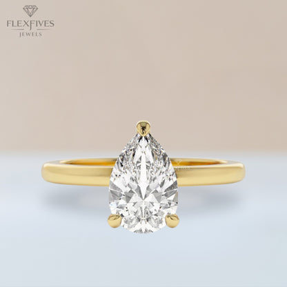 Pear Shape Engagement Ring, 1.50 ctw 14k Gold Prong Setting Pear Shaped Moissanite Diamond Engagement Ring, Proposal Ring, Gift