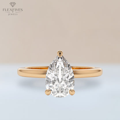 Pear Shape Engagement Ring, 1.50 ctw 14k Gold Prong Setting Pear Shaped Moissanite Diamond Engagement Ring, Proposal Ring, Gift