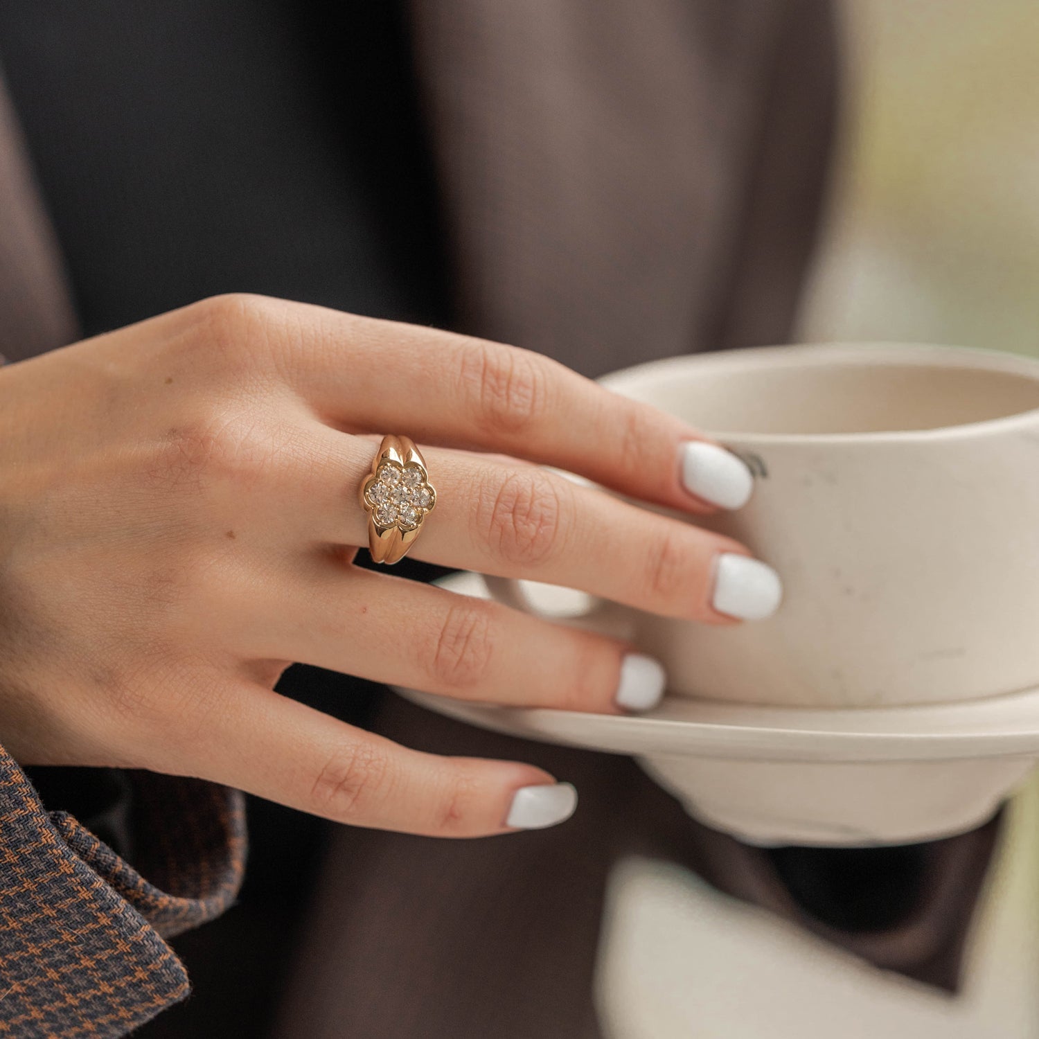 The Floral White Sapphire Signet Ring