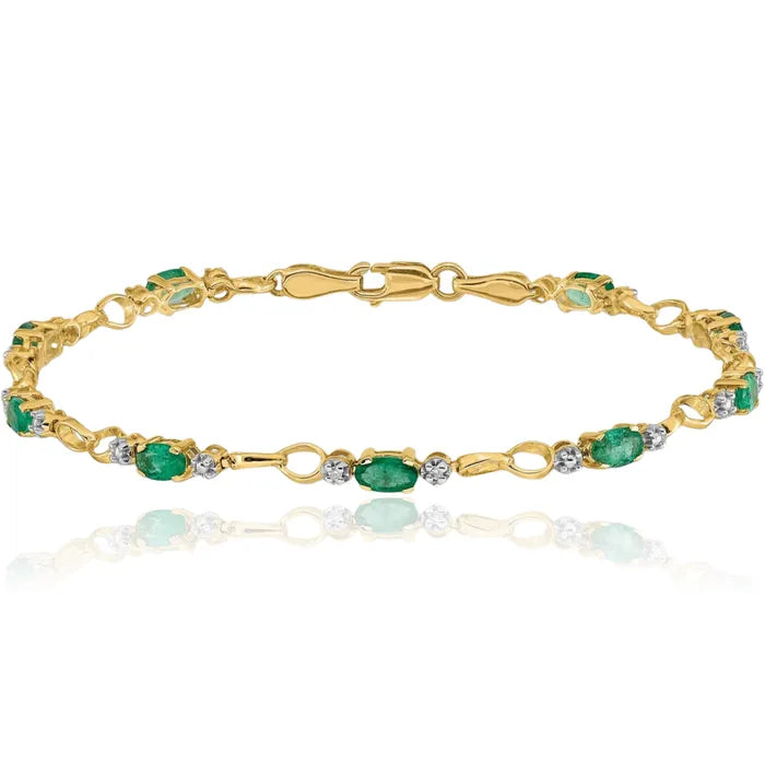 14K Solid Gold Diamond Green Tennis Bracelet
