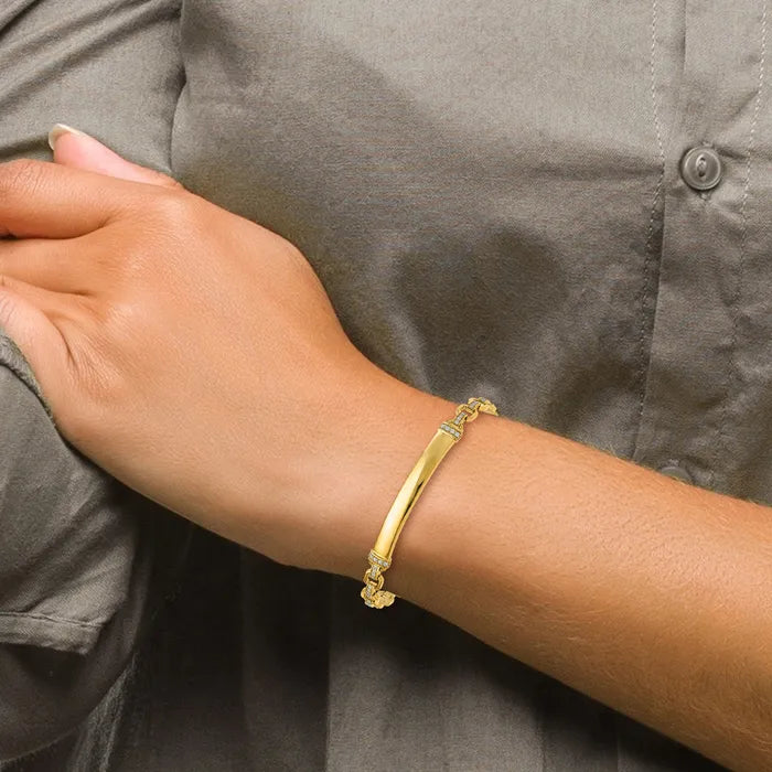 14K Solid Gold Diamond ID Bracelet