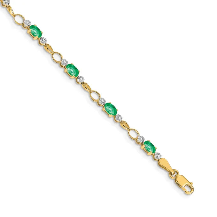 14K Solid Gold Diamond Green Tennis Bracelet
