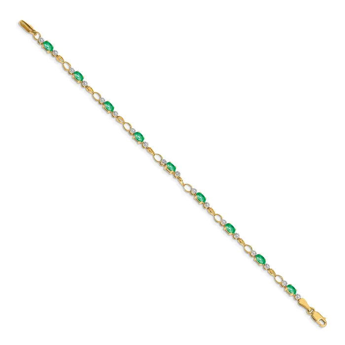 14K Solid Gold Diamond Green Tennis Bracelet