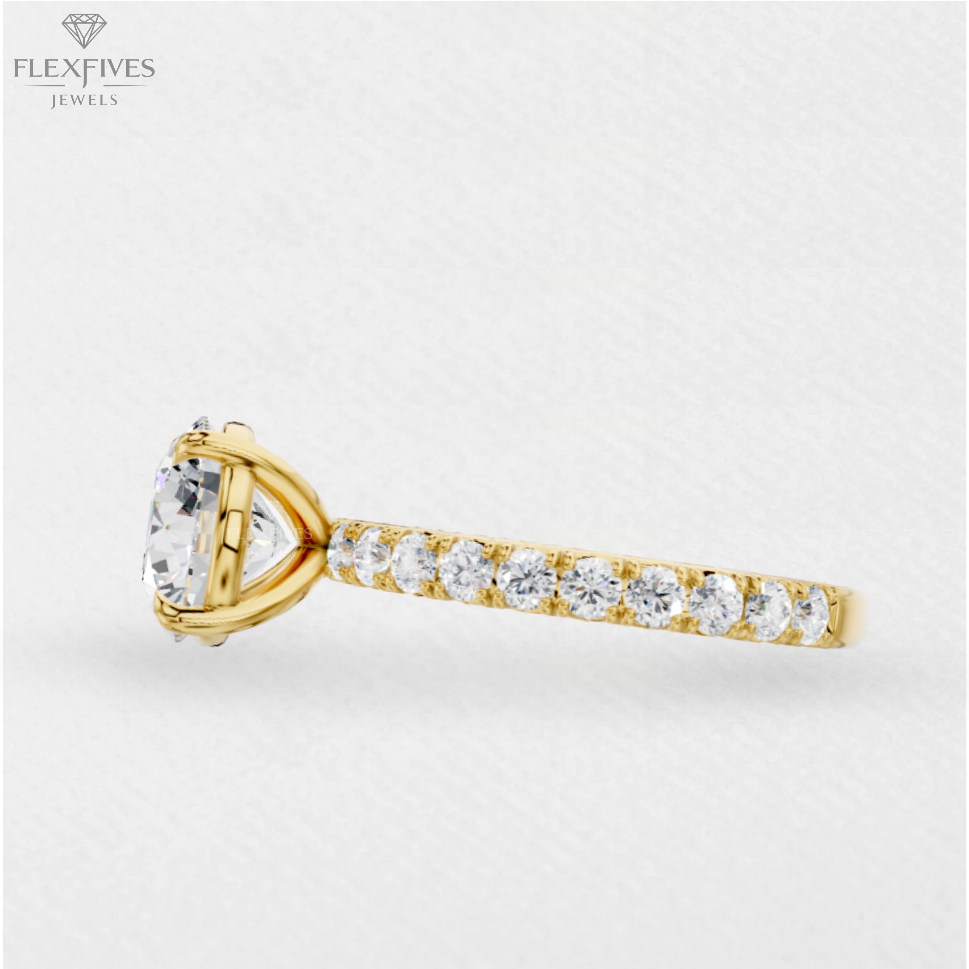 4 prong engagement ring, 2CT Round moissanite, micro pave diamond band, 10K/14K/18K solid gold