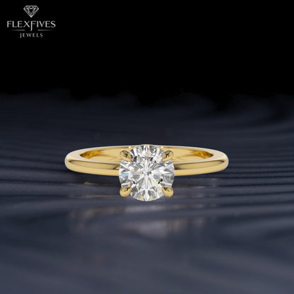 Round Cut Engagement Ring, 1.50 ctw 14k Gold Four Prong Setting Round Cut Moissanite Diamond Engagement Ring, Solitaire Ring