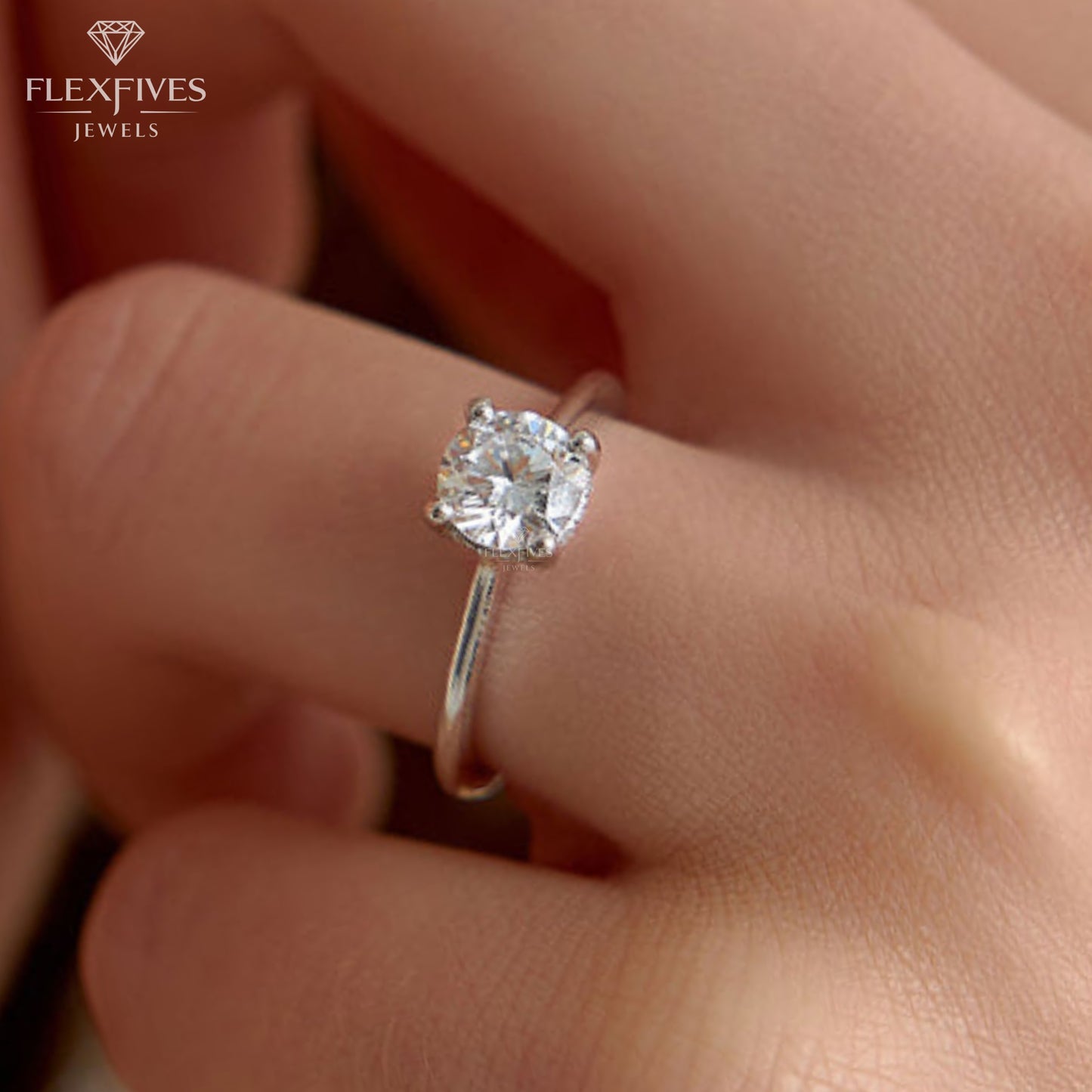 Round Cut Engagement Ring, 1.50 ctw 14k Gold Four Prong Setting Round Cut Moissanite Diamond Engagement Ring, Solitaire Ring