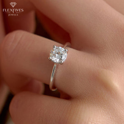 Round Cut Engagement Ring, 1.50 ctw 14k Gold Four Prong Setting Round Cut Moissanite Diamond Engagement Ring, Solitaire Ring