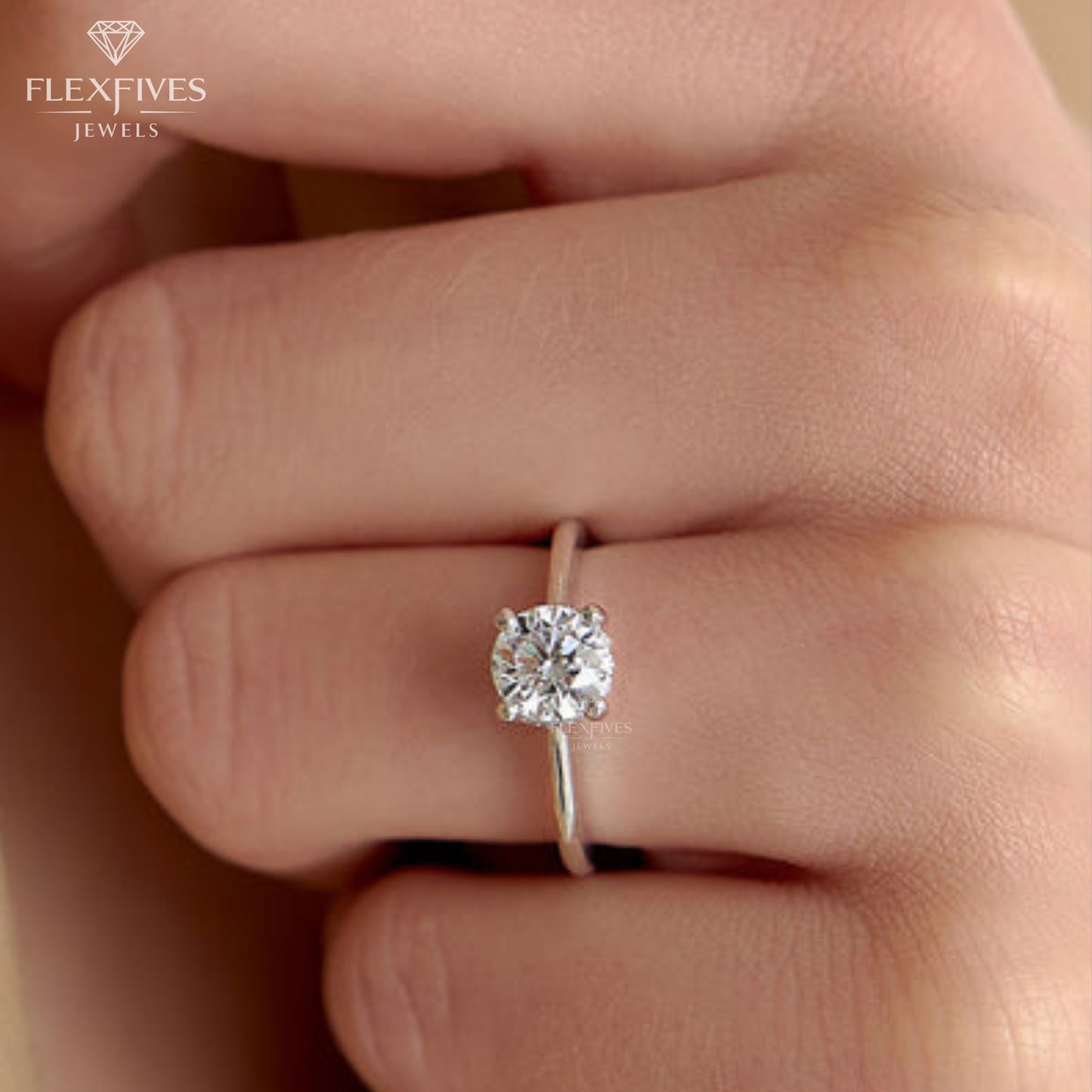 Round Cut Engagement Ring, 1.50 ctw 14k Gold Four Prong Setting Round Cut Moissanite Diamond Engagement Ring, Solitaire Ring