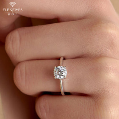 Round Cut Engagement Ring, 1.50 ctw 14k Gold Four Prong Setting Round Cut Moissanite Diamond Engagement Ring, Solitaire Ring