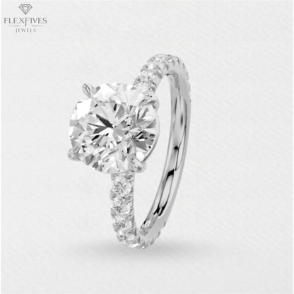 4 prong engagement ring, 2CT Round moissanite, micro pave diamond band, 10K/14K/18K solid gold