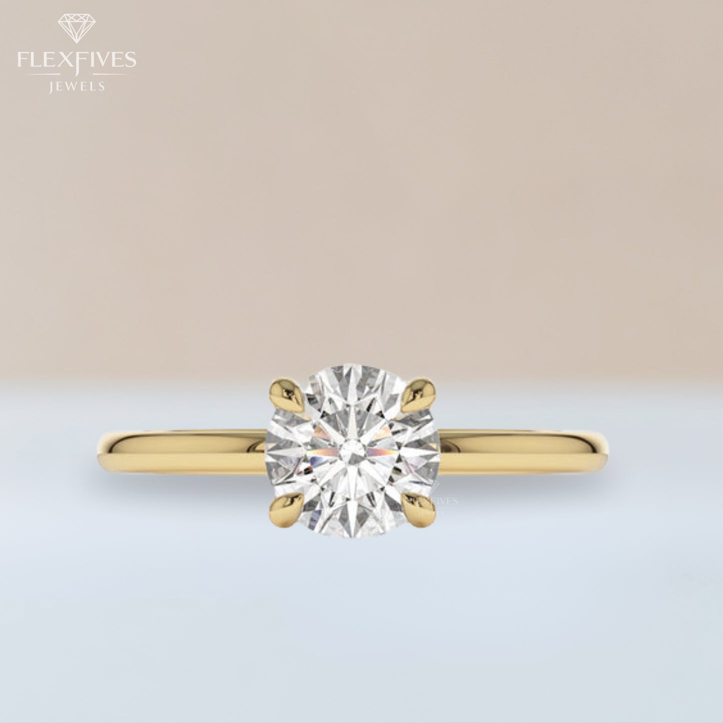 Round Cut Engagement Ring, 1.50 ctw 14k Gold Four Prong Setting Round Cut Moissanite Diamond Engagement Ring, Solitaire Ring