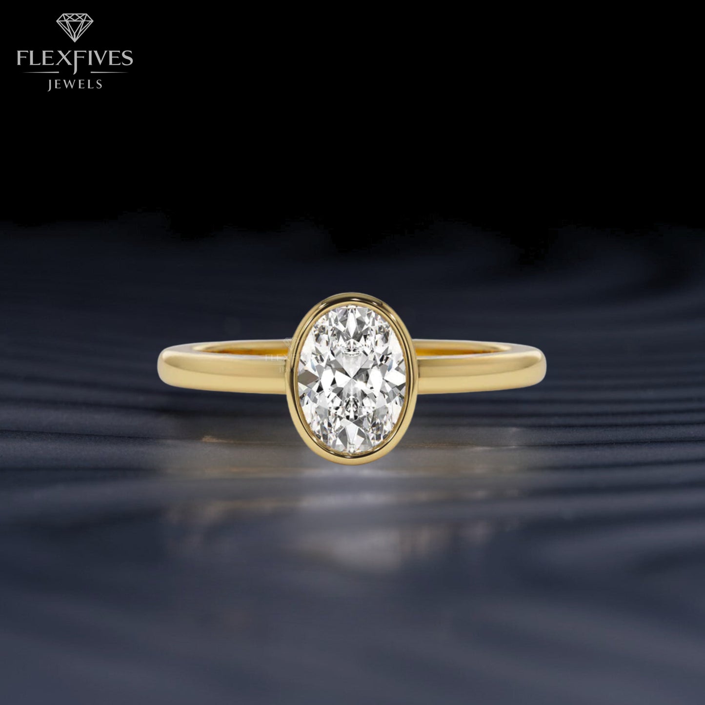 Oval Cut Bezel Engagement Ring, 1.50 ctw 14k Gold Bezel Oval Cut Moissanite Diamond Engagement Ring, Solitaire Ring