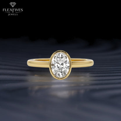Oval Cut Bezel Engagement Ring, 1.50 ctw 14k Gold Bezel Oval Cut Moissanite Diamond Engagement Ring, Solitaire Ring