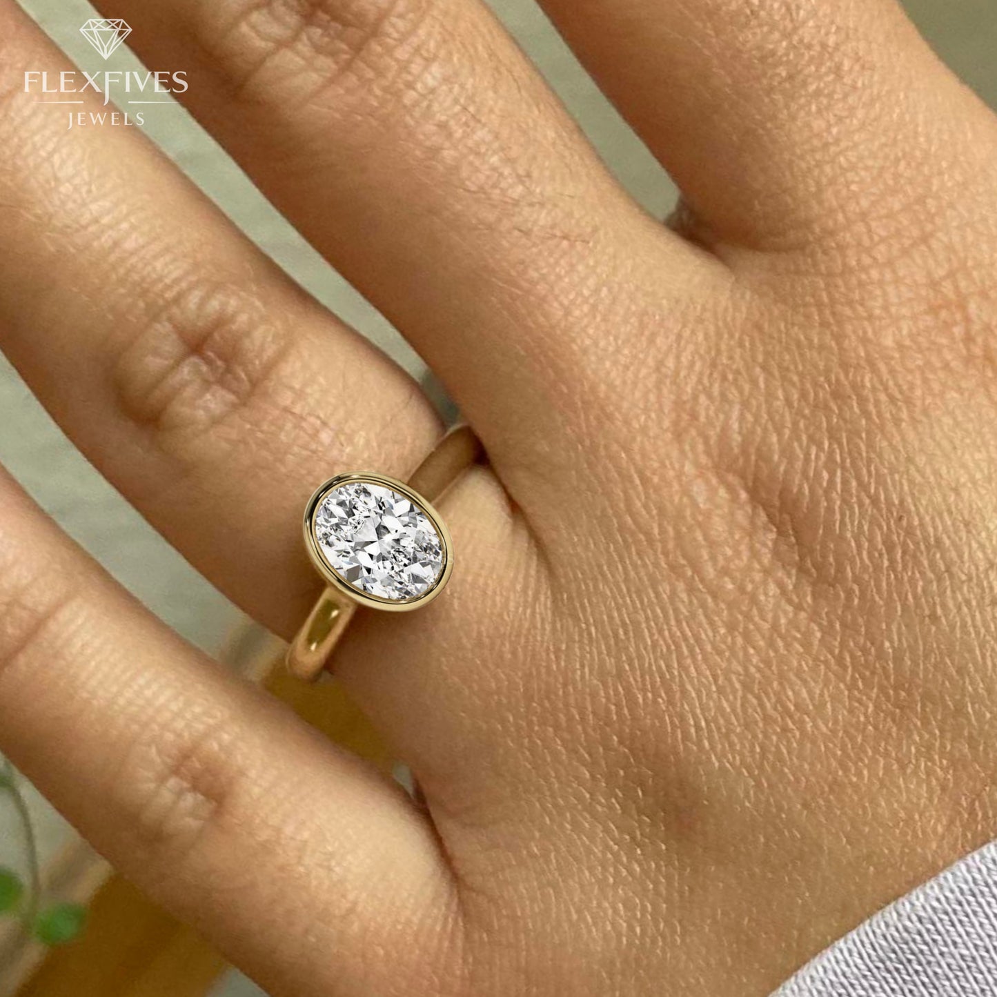 Oval Cut Bezel Engagement Ring, 1.50 ctw 14k Gold Bezel Oval Cut Moissanite Diamond Engagement Ring, Solitaire Ring