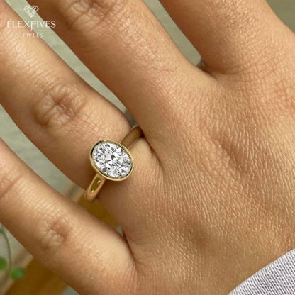 Oval Cut Bezel Engagement Ring, 1.50 ctw 14k Gold Bezel Oval Cut Moissanite Diamond Engagement Ring, Solitaire Ring