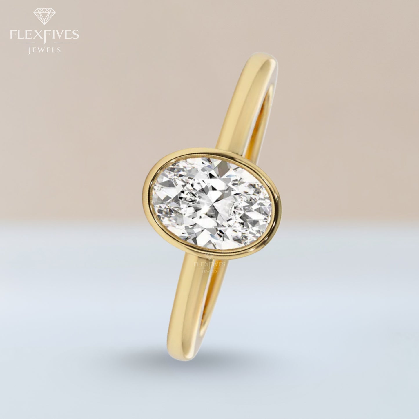 Oval Cut Bezel Engagement Ring, 1.50 ctw 14k Gold Bezel Oval Cut Moissanite Diamond Engagement Ring, Solitaire Ring