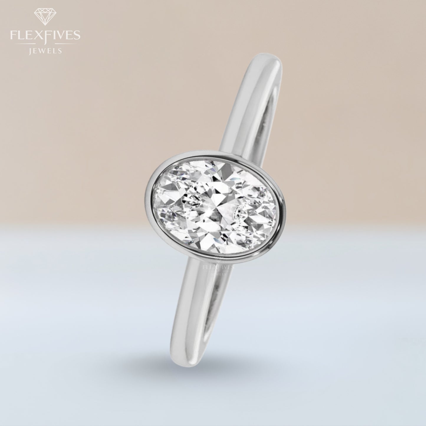 Oval Cut Bezel Engagement Ring, 1.50 ctw 14k Gold Bezel Oval Cut Moissanite Diamond Engagement Ring, Solitaire Ring