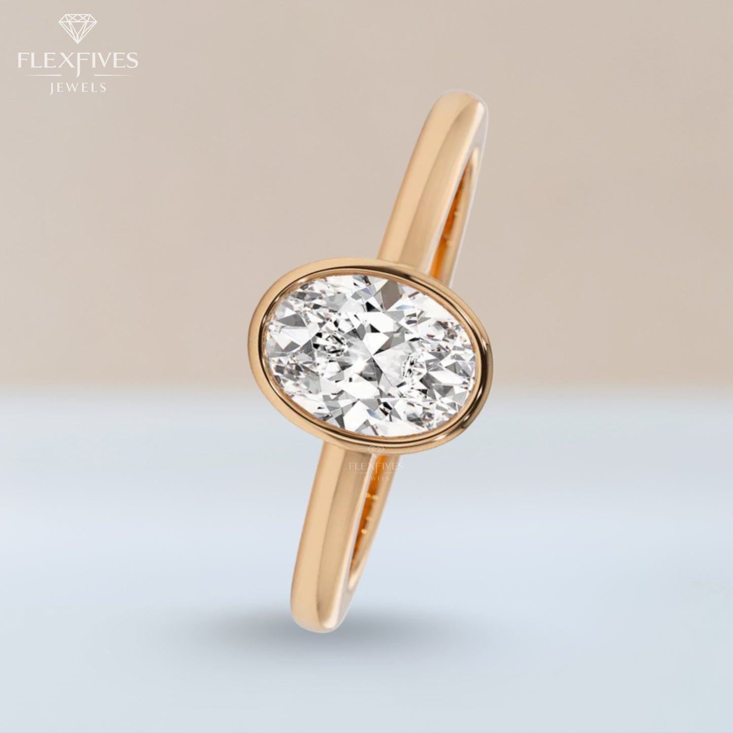 Oval Cut Bezel Engagement Ring, 1.50 ctw 14k Gold Bezel Oval Cut Moissanite Diamond Engagement Ring, Solitaire Ring