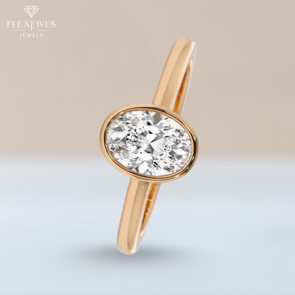 Oval Cut Bezel Engagement Ring, 1.50 ctw 14k Gold Bezel Oval Cut Moissanite Diamond Engagement Ring, Solitaire Ring