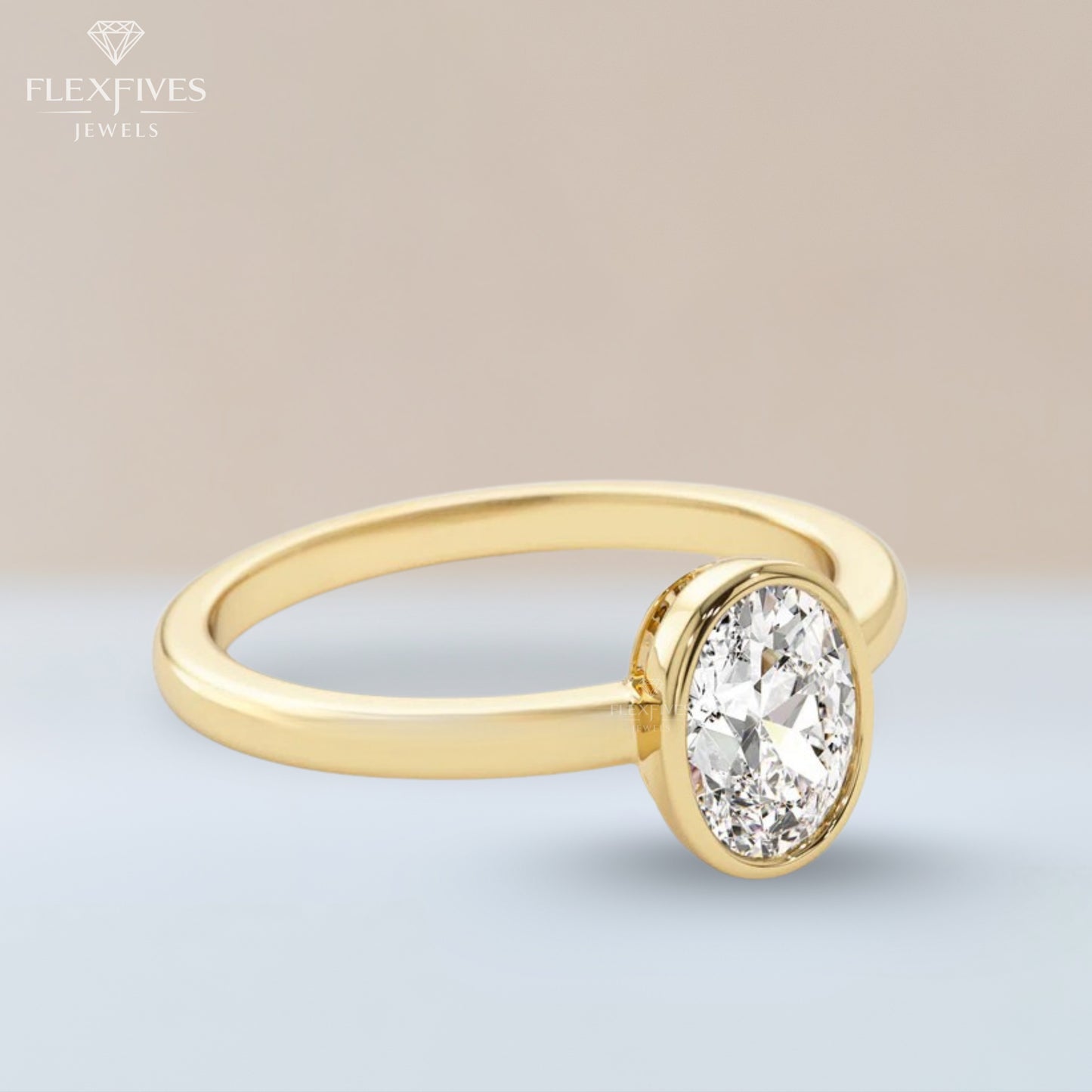 Oval Cut Bezel Engagement Ring, 1.50 ctw 14k Gold Bezel Oval Cut Moissanite Diamond Engagement Ring, Solitaire Ring