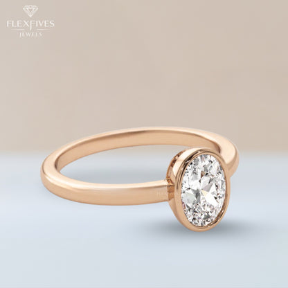 Oval Cut Bezel Engagement Ring, 1.50 ctw 14k Gold Bezel Oval Cut Moissanite Diamond Engagement Ring, Solitaire Ring