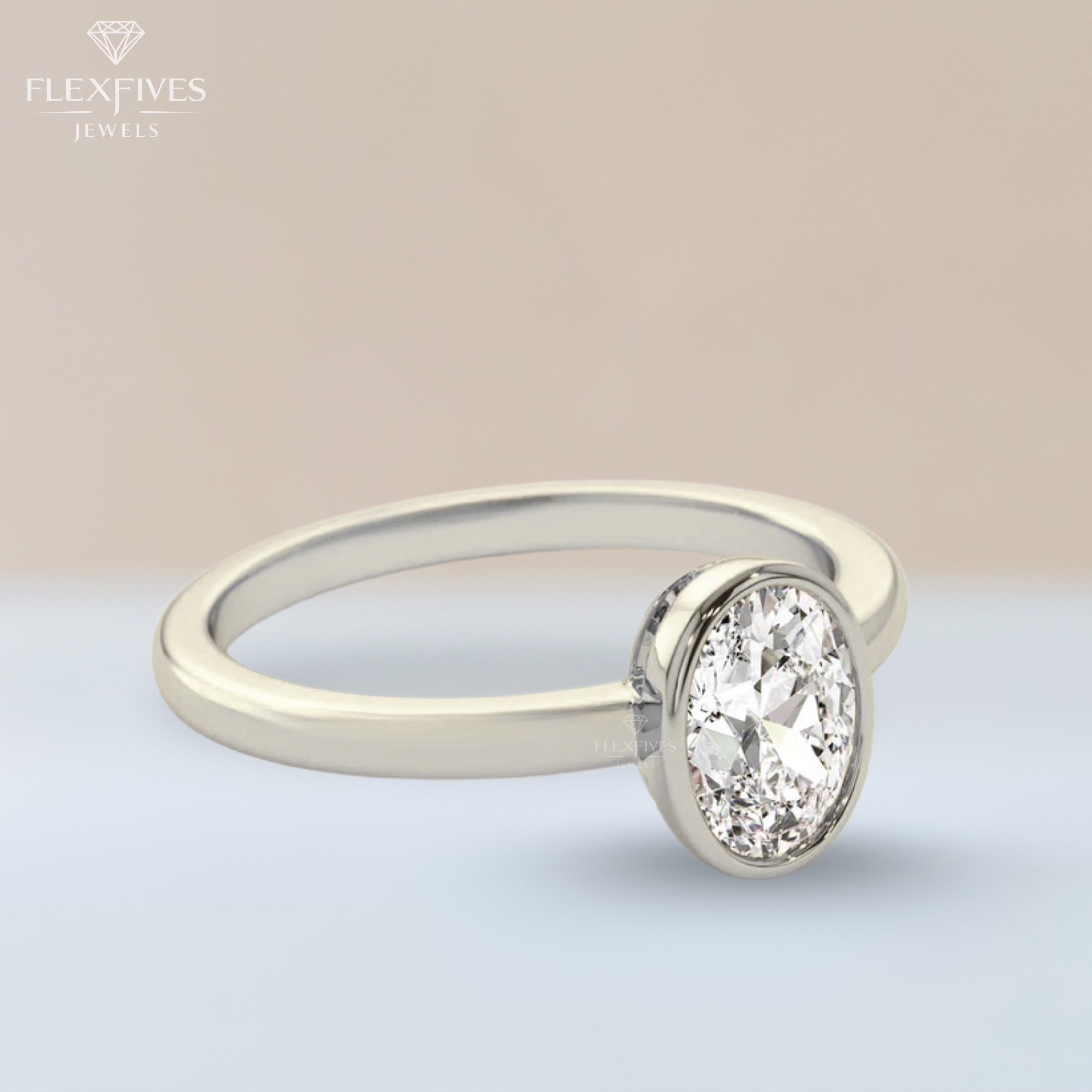 Oval Cut Bezel Engagement Ring, 1.50 ctw 14k Gold Bezel Oval Cut Moissanite Diamond Engagement Ring, Solitaire Ring