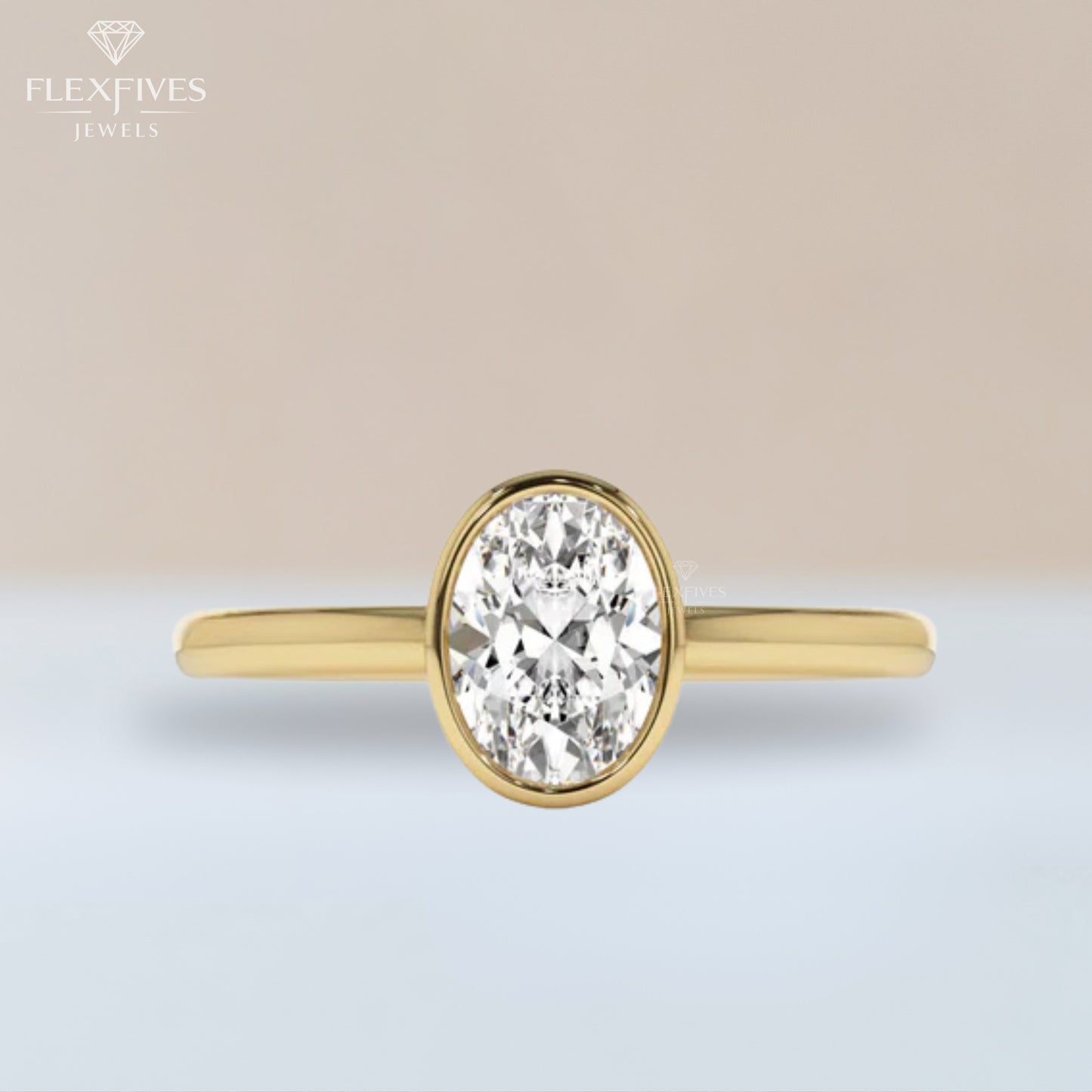 Oval Cut Bezel Engagement Ring, 1.50 ctw 14k Gold Bezel Oval Cut Moissanite Diamond Engagement Ring, Solitaire Ring