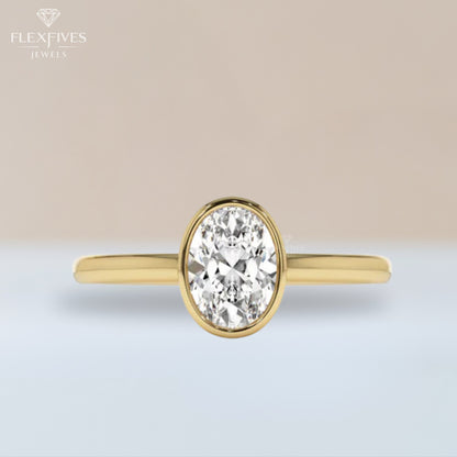 Oval Cut Bezel Engagement Ring, 1.50 ctw 14k Gold Bezel Oval Cut Moissanite Diamond Engagement Ring, Solitaire Ring