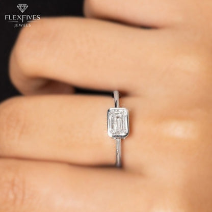 Emerald Cut Bezel Engagement Ring, 1.50 ctw 14k Gold Bezel Emerald Cut Moissanite Diamond Engagement Ring, Solitaire Ring