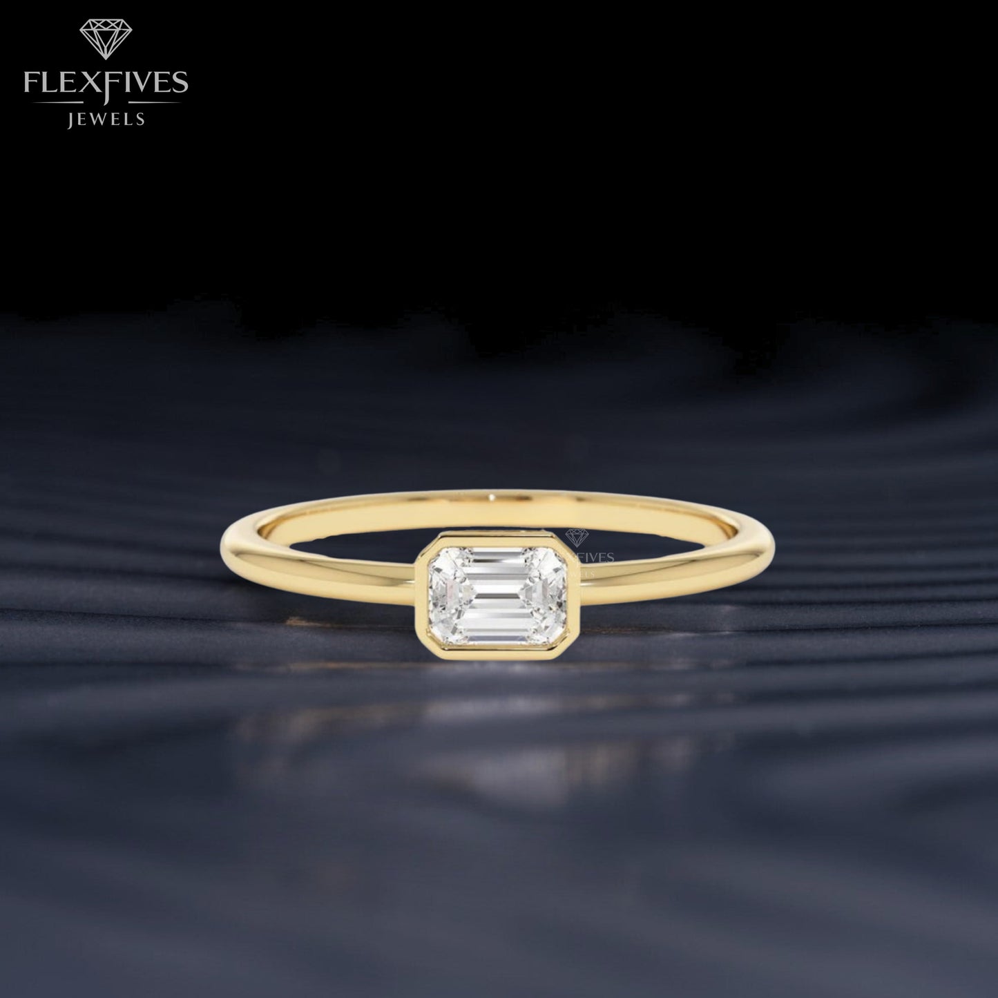 Emerald Cut Bezel Engagement Ring, 1.50 ctw 14k Gold Bezel Emerald Cut Moissanite Diamond Engagement Ring, Solitaire Ring