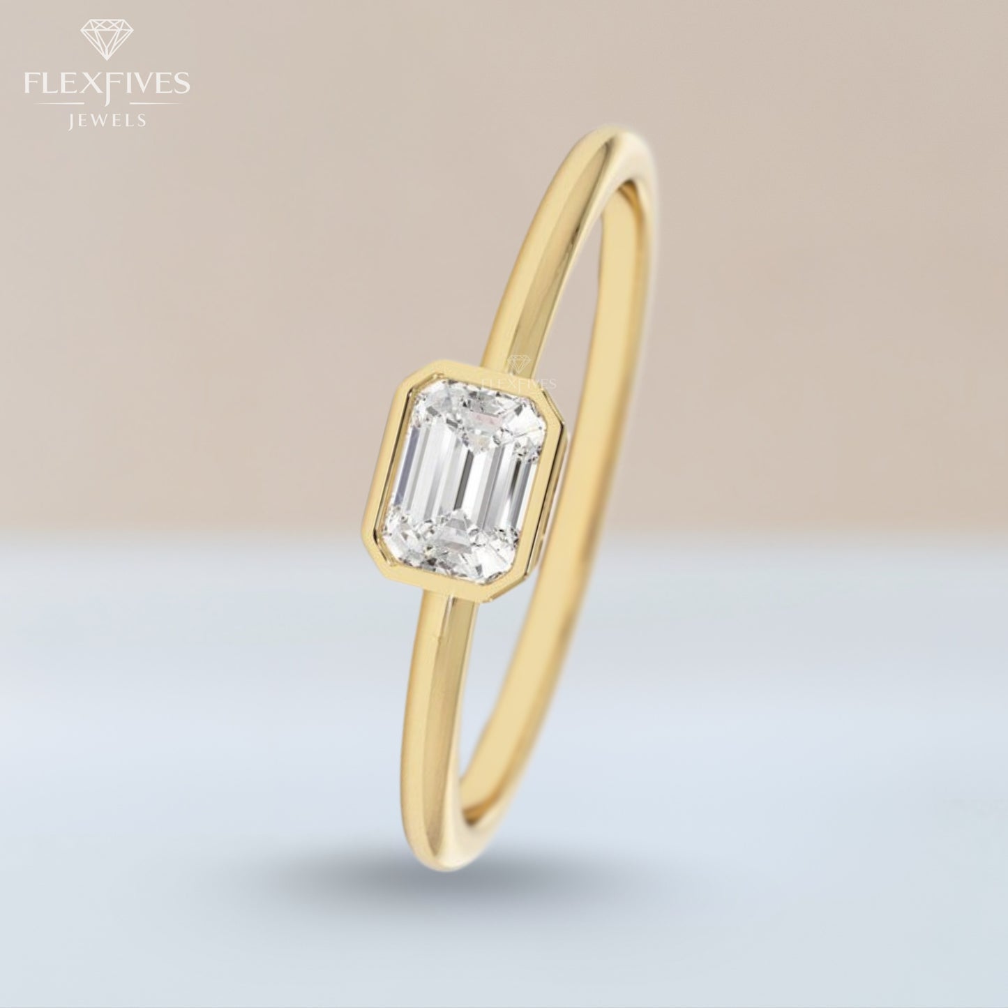 Emerald Cut Bezel Engagement Ring, 1.50 ctw 14k Gold Bezel Emerald Cut Moissanite Diamond Engagement Ring, Solitaire Ring