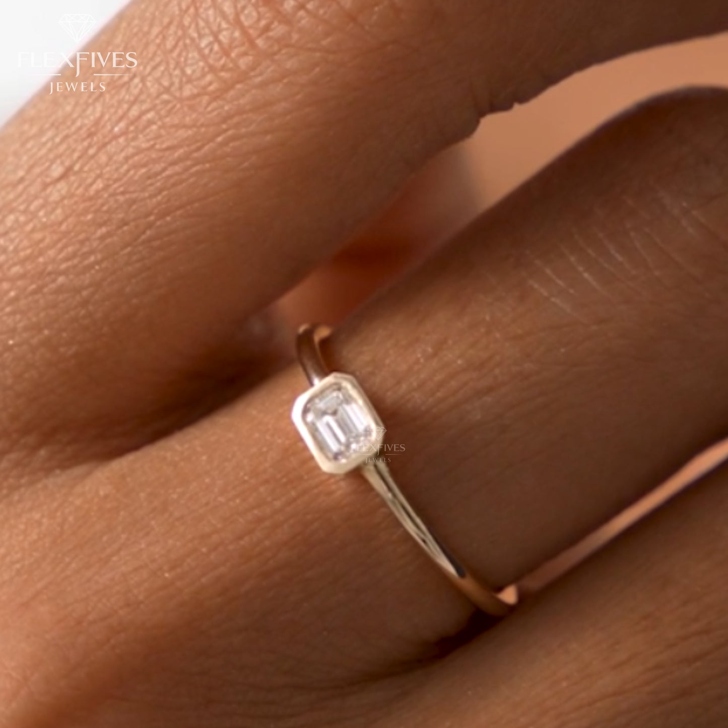 Emerald Cut Bezel Engagement Ring, 1.50 ctw 14k Gold Bezel Emerald Cut Moissanite Diamond Engagement Ring, Solitaire Ring