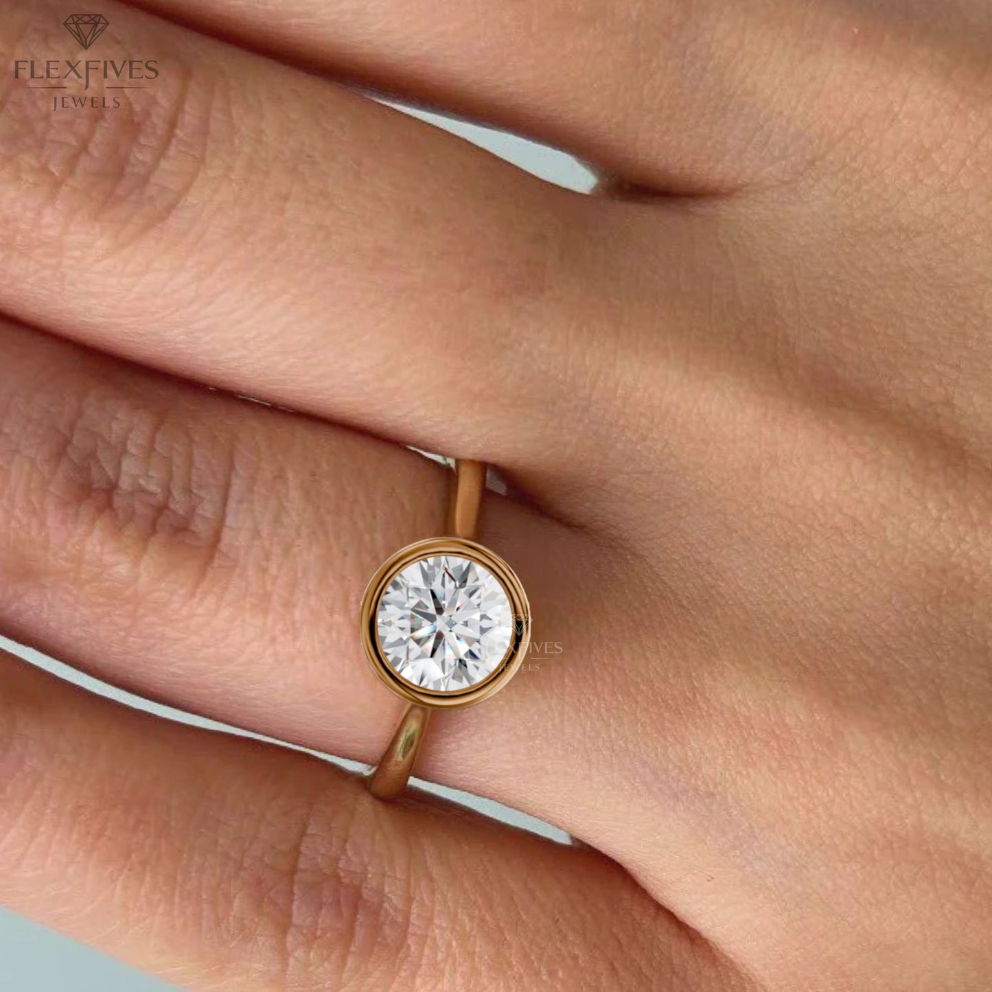 1.50 ct Bezel Set Round Moissanite Stackable Solitaire Engagement Ring For Women in 14K Solid Yellow Gold