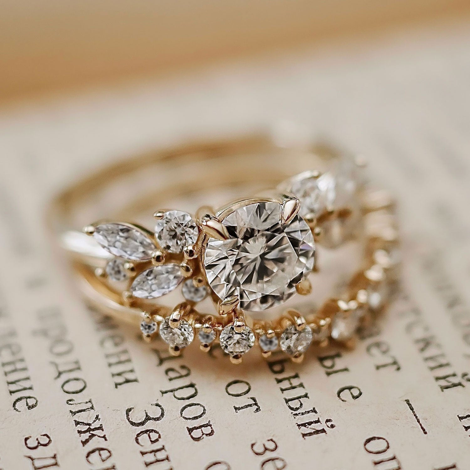 Round Anna's Dream Engagement Ring, Round Brilliant With Marquise