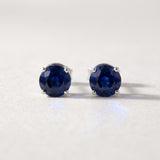 Round Blue Sapphire Stud Earrings in 14K White Gold, 2.00 TCW