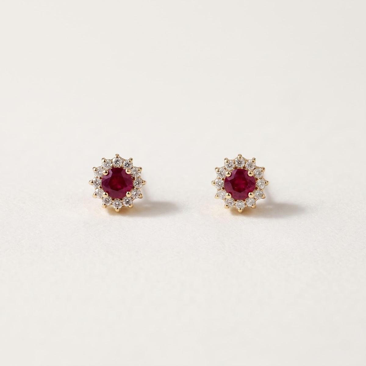 14K Yellow Gold Ruby Diamond Halo Stud Earrings (0.89 TCW)