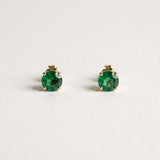 14K Yellow Gold Solitaire Round Emerald Stud Earrings, 1.62 TCW