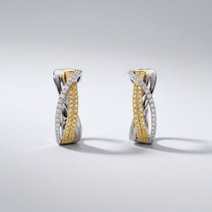 Canare 14K Two-Tone Gold Diamond Huggie Earrings, 1.08 CTW