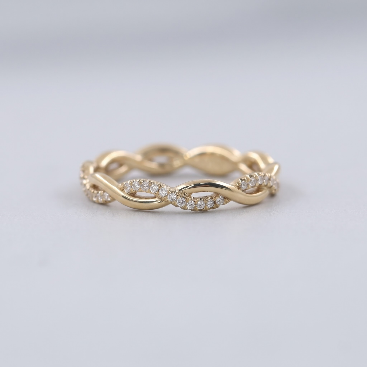 Twisted Lab Grown Diamond Wedding Band, Braided Micro Pavé Stacking Ring