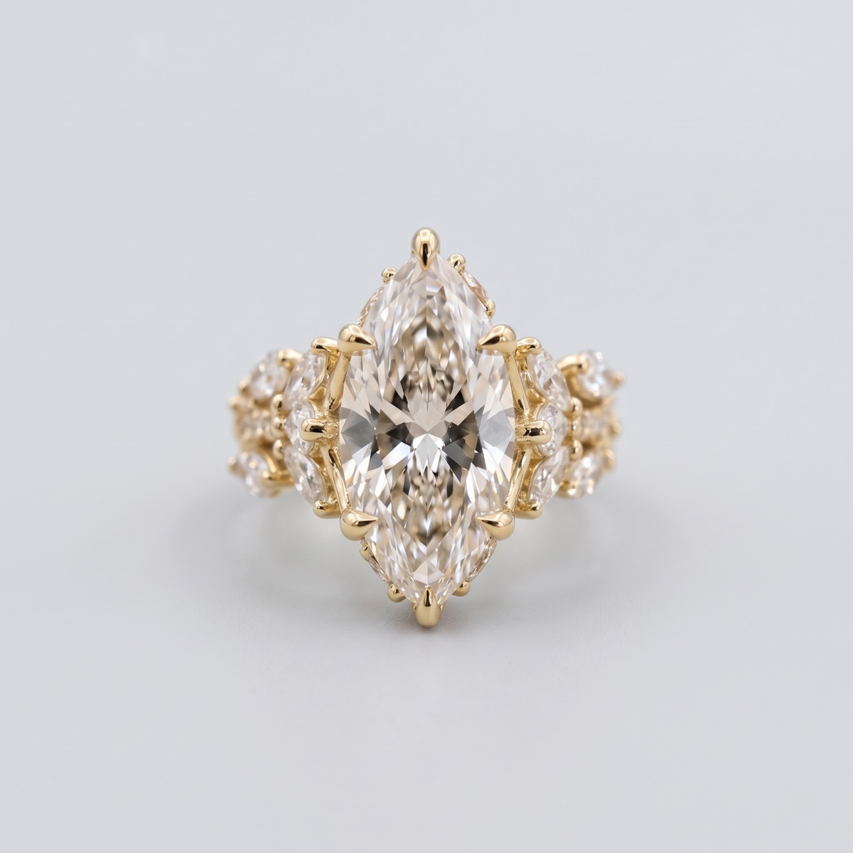 Marquise Moissanite Engagement Ring with Twisted Infinity Band in 14K gold