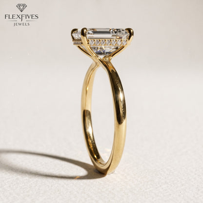 1.5 CT Emerald Cut Engagement Ring with Side Stones in Solid Gold