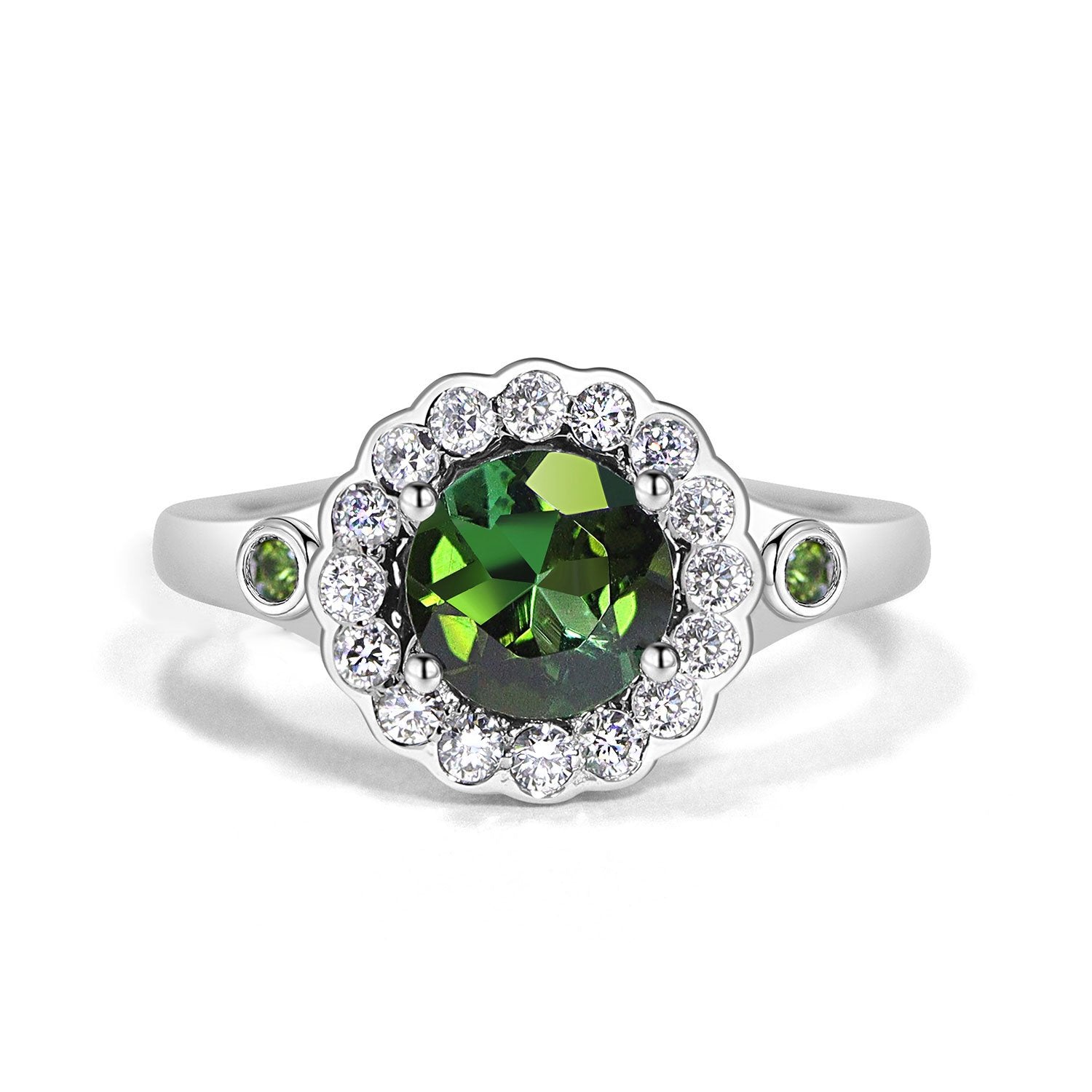 Enchanted Green Tourmaline Halo Engagement Ring