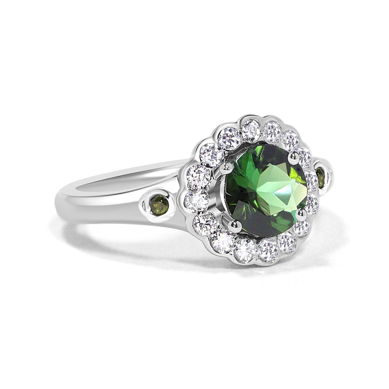 Enchanted Green Tourmaline Halo Engagement Ring