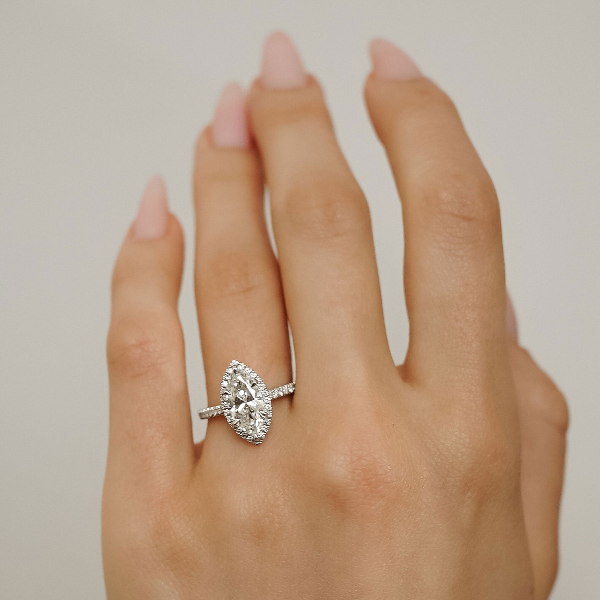 Stefania Marquise Halo Engagement Ring, Hidden V Pave?