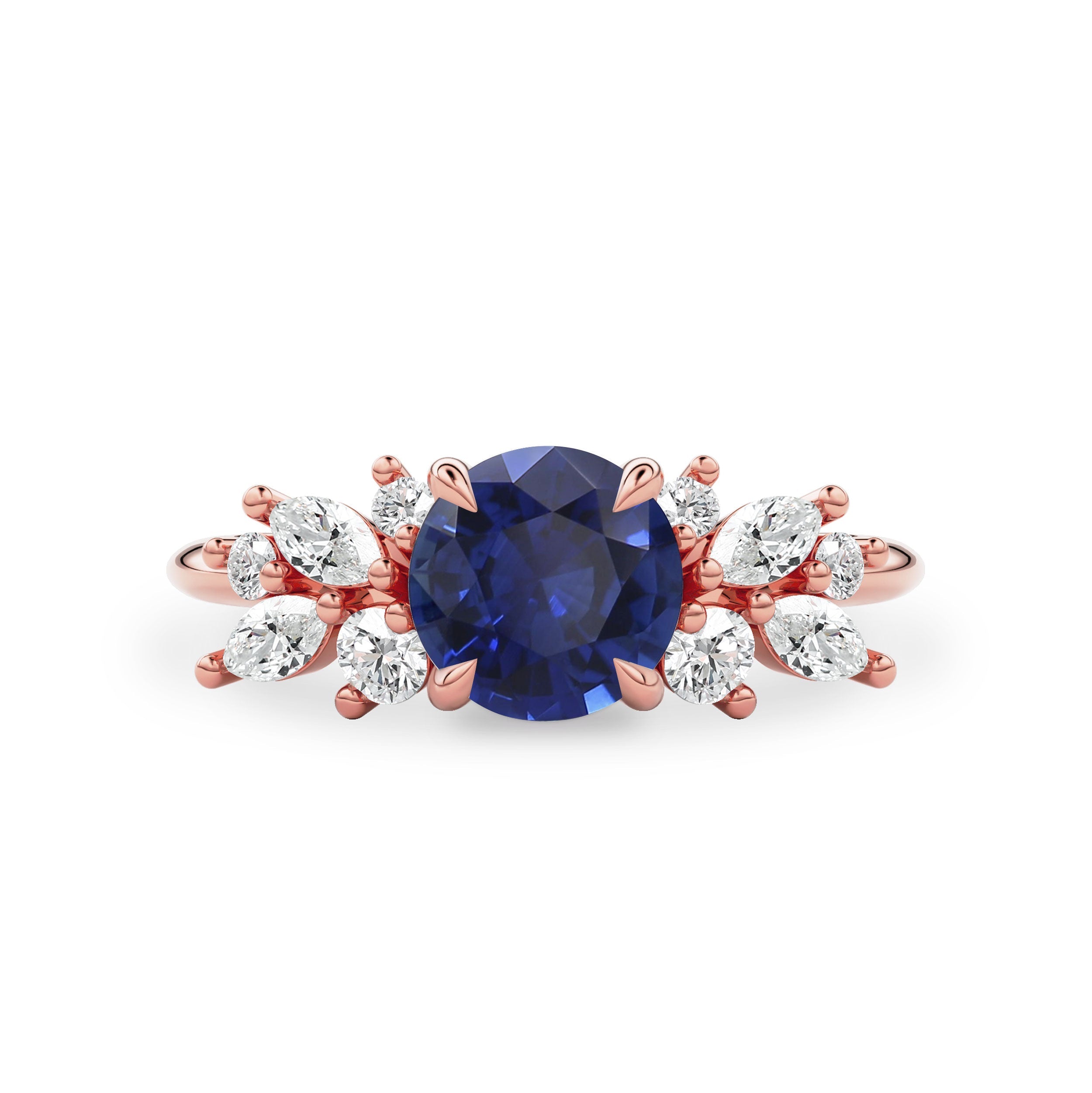 Anna's Dream Round Lab Blue Sapphire Cluster Engagement Ring