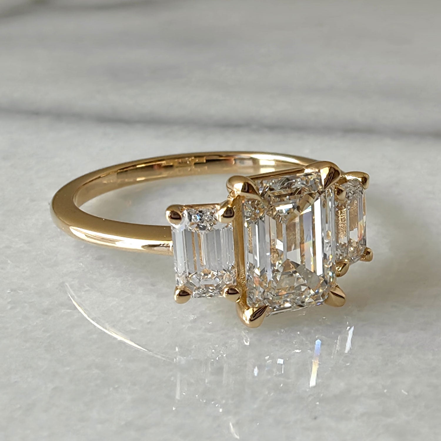 Evelyn Emerald Cut Three Stone Engagement Ring, Low Set