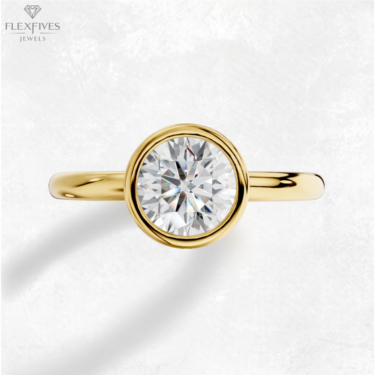 1.50 ct Bezel Set Round Moissanite Stackable Solitaire Engagement Ring For Women in 14K Solid Yellow Gold