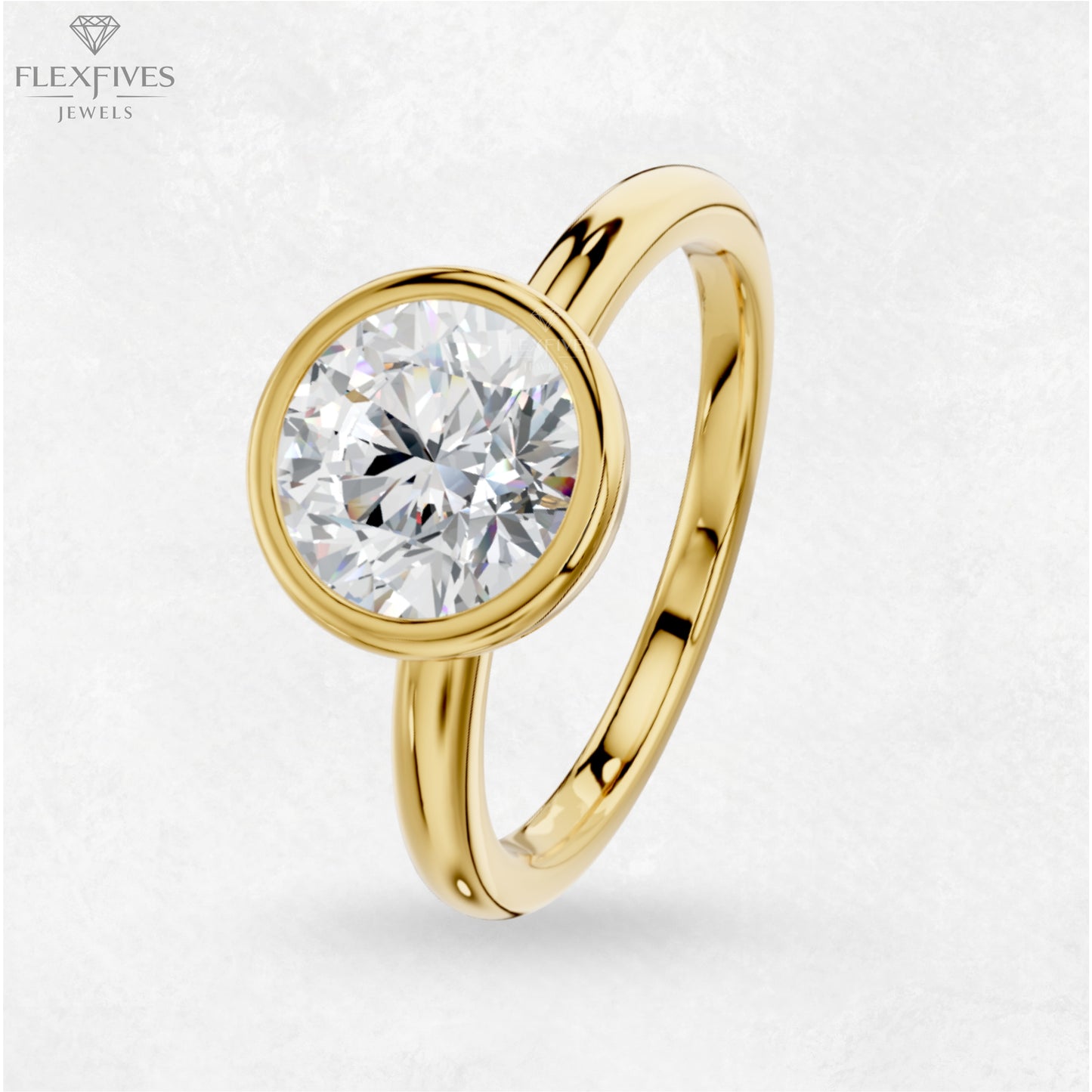 1.50 ct Bezel Set Round Moissanite Stackable Solitaire Engagement Ring For Women in 14K Solid Yellow Gold