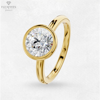 1.50 ct Bezel Set Round Moissanite Stackable Solitaire Engagement Ring For Women in 14K Solid Yellow Gold